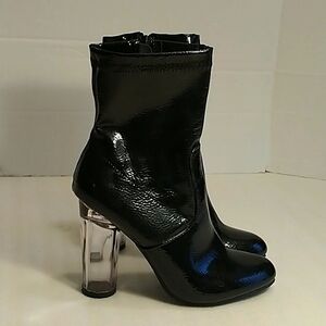 Forever half calf paten leather clear heel boots size 8.5 black
